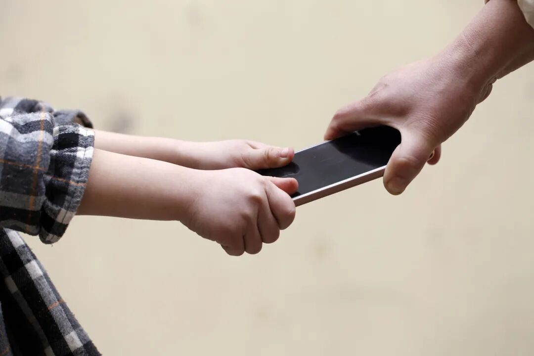 2月1日，上海一名小学生和妈妈抢手机玩。